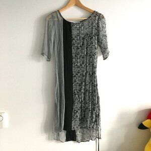 Ella moss Abstract Short Sleeve Shift Dress‎ belted Lined Womens Size S